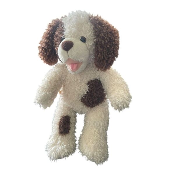 Build A Bear Kids White Brown Spot Fuzzy Puppy Dog Stuffed Animal Plush OS - Picture 1 of 7